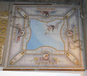 darb133 Deckenstück, Malerei auf Papier auf Leinwand, Neapel, 19. Jahrhundert, Maße: 530 x 510